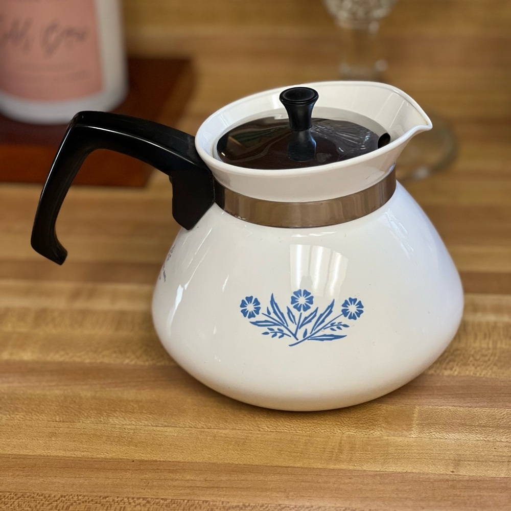 Corningware Blue and White Coffee Kettle with Classic Design